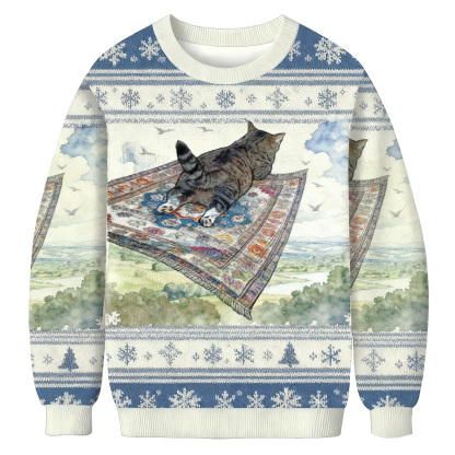Cat On Flying Rug Christmas Ugly Sweatshirt