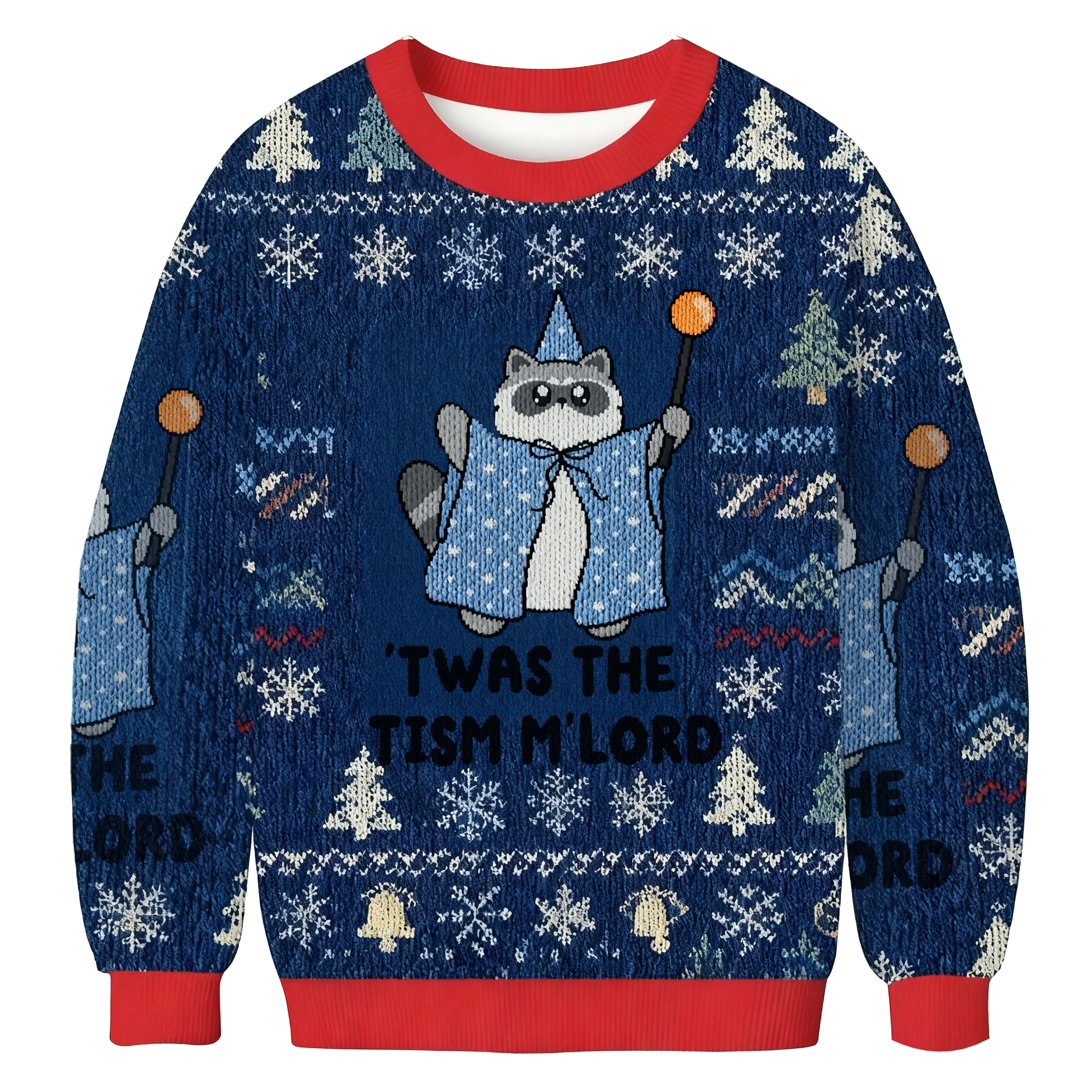 Baddiecat 'Twas The Tism M'Lord Wizard Raccoon Christmas Ugly Sweatshirt