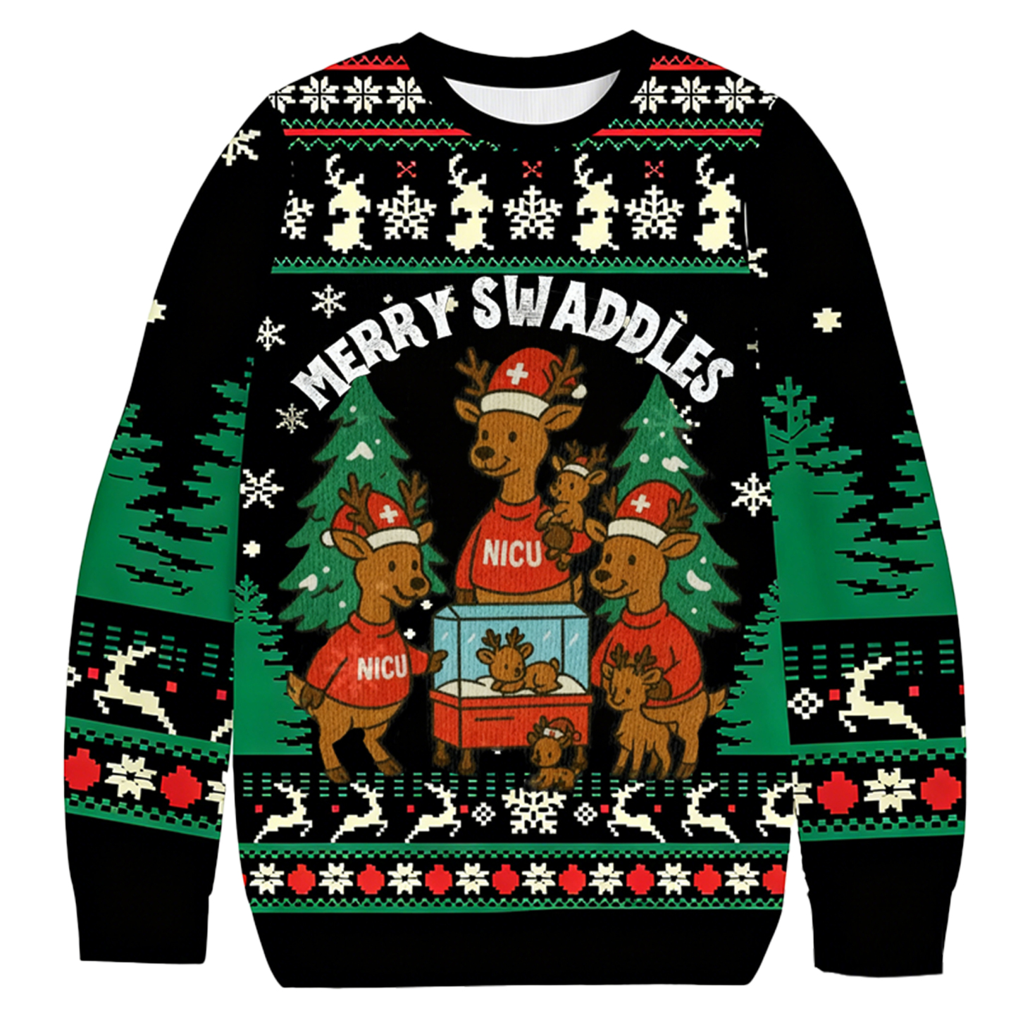 Baddiecat Merry Swaddles NICU Christmas Ugly Sweatshirt