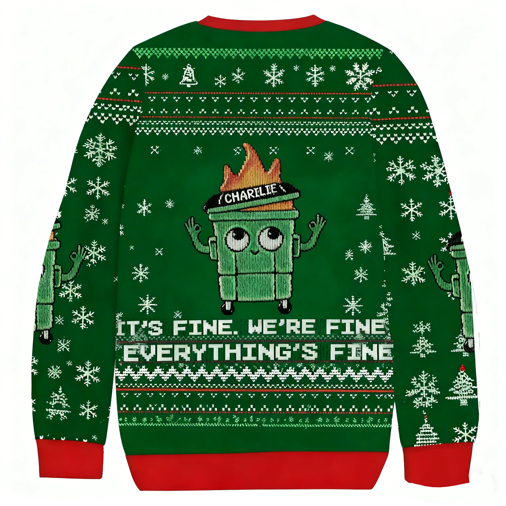Baddiecat Charlie It's Fine We're Fine Everything's Fine Christmas Ugly Sweatshirt