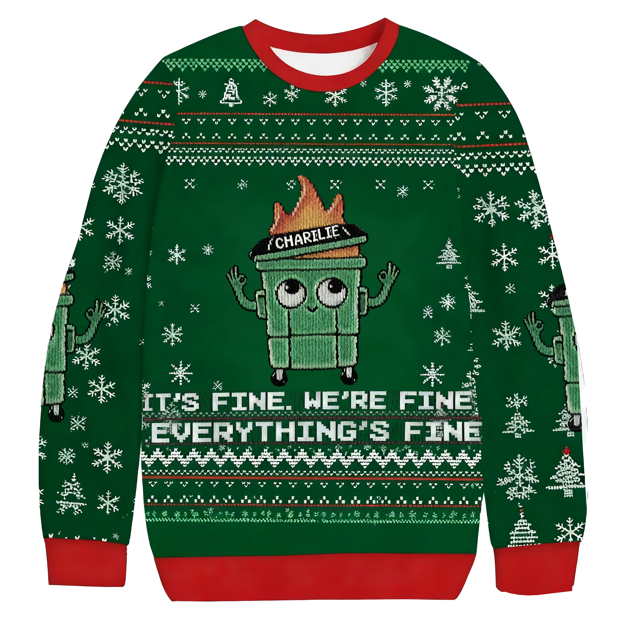 Baddiecat Charlie It's Fine We're Fine Everything's Fine Christmas Ugly Sweatshirt