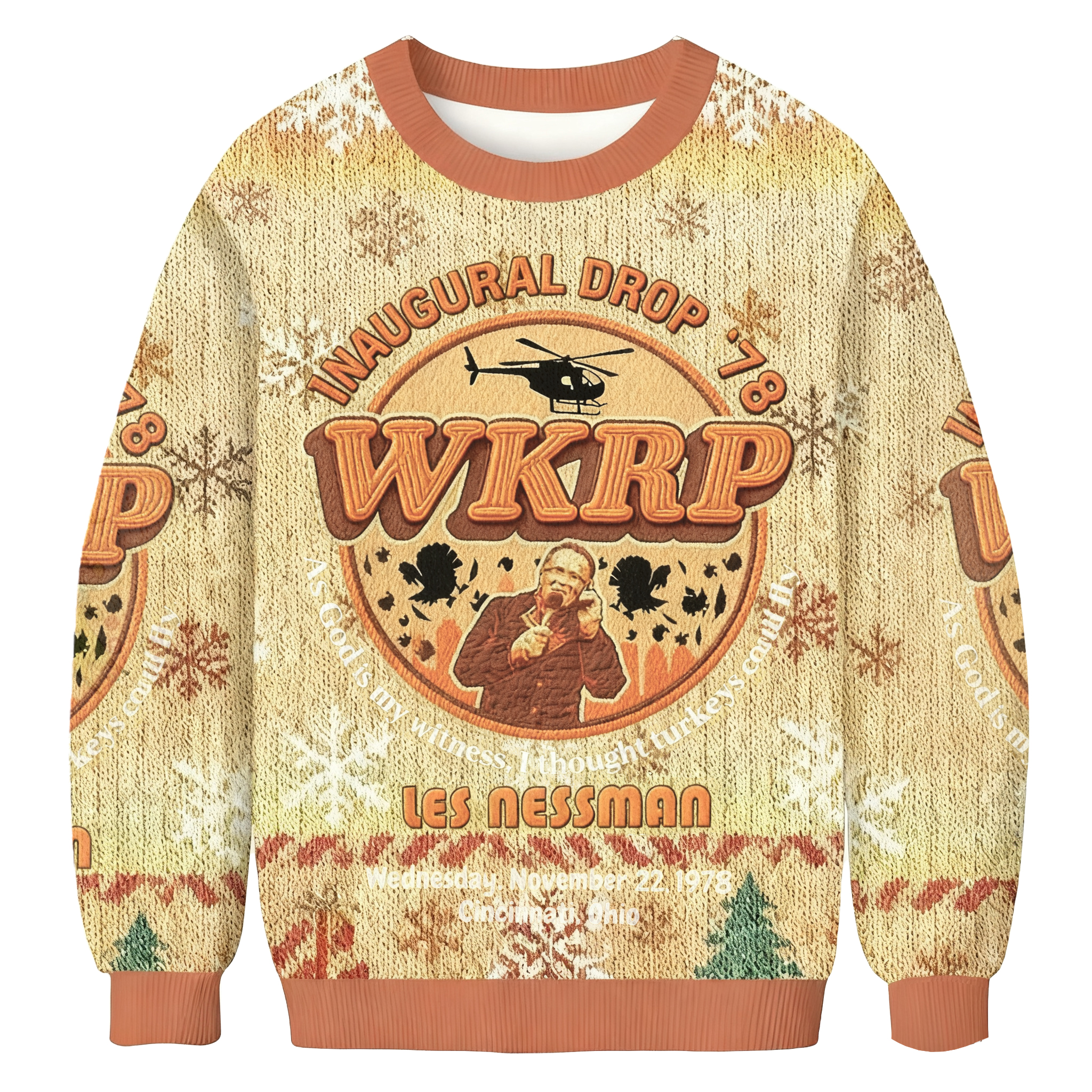 Baddiecat WKRP Inaugural Drop '78 Les Nessman Christmas Ugly Sweatshirt