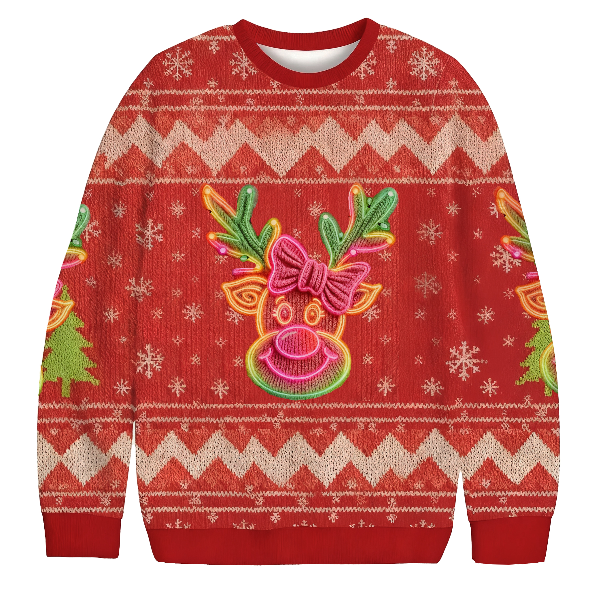 Baddiecat Reindeer With Pink Bow Christmas Ugly Sweatshirt