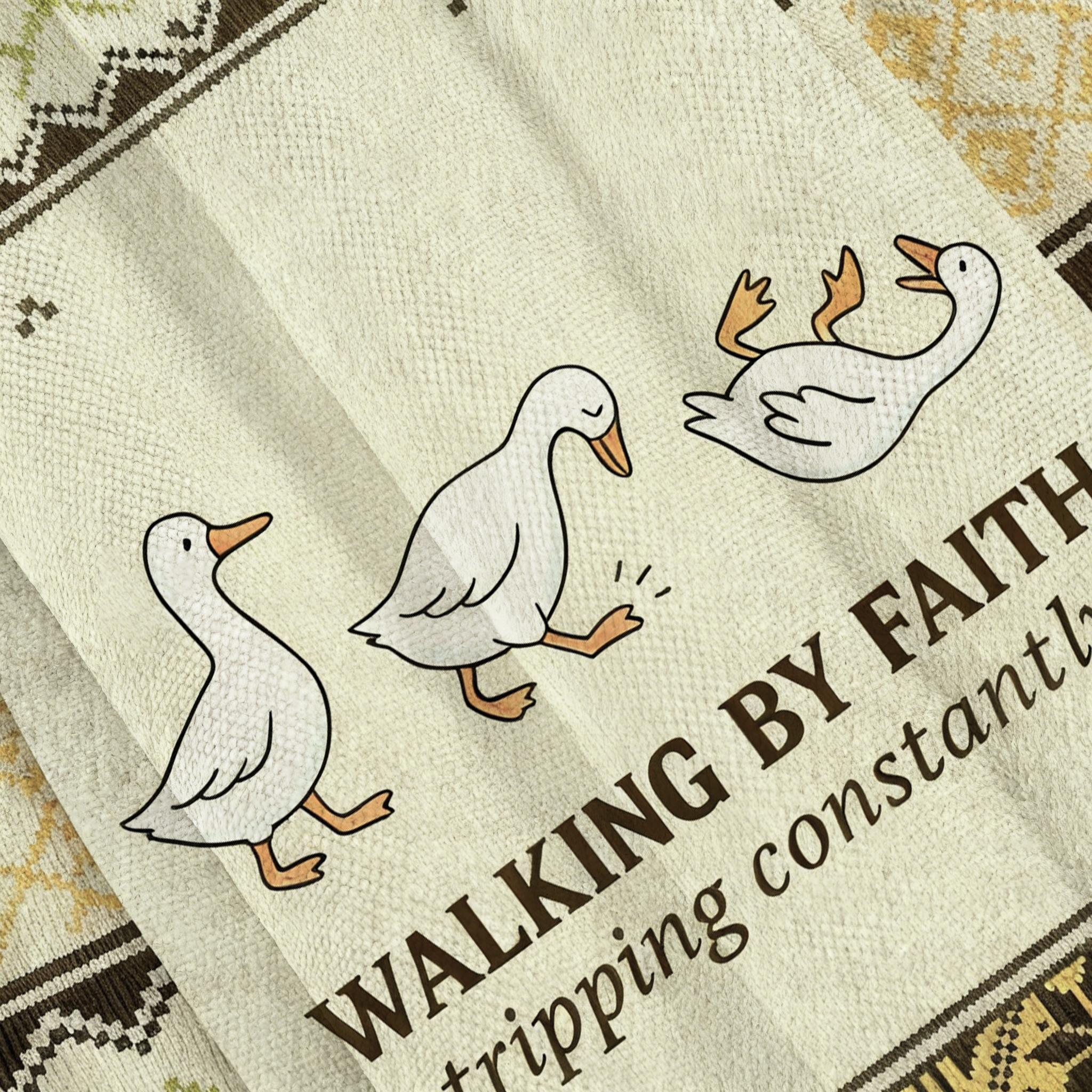 Baddiecat Walking By Faith Tripping Constantly Duck Christmas Ugly Sweatshirt