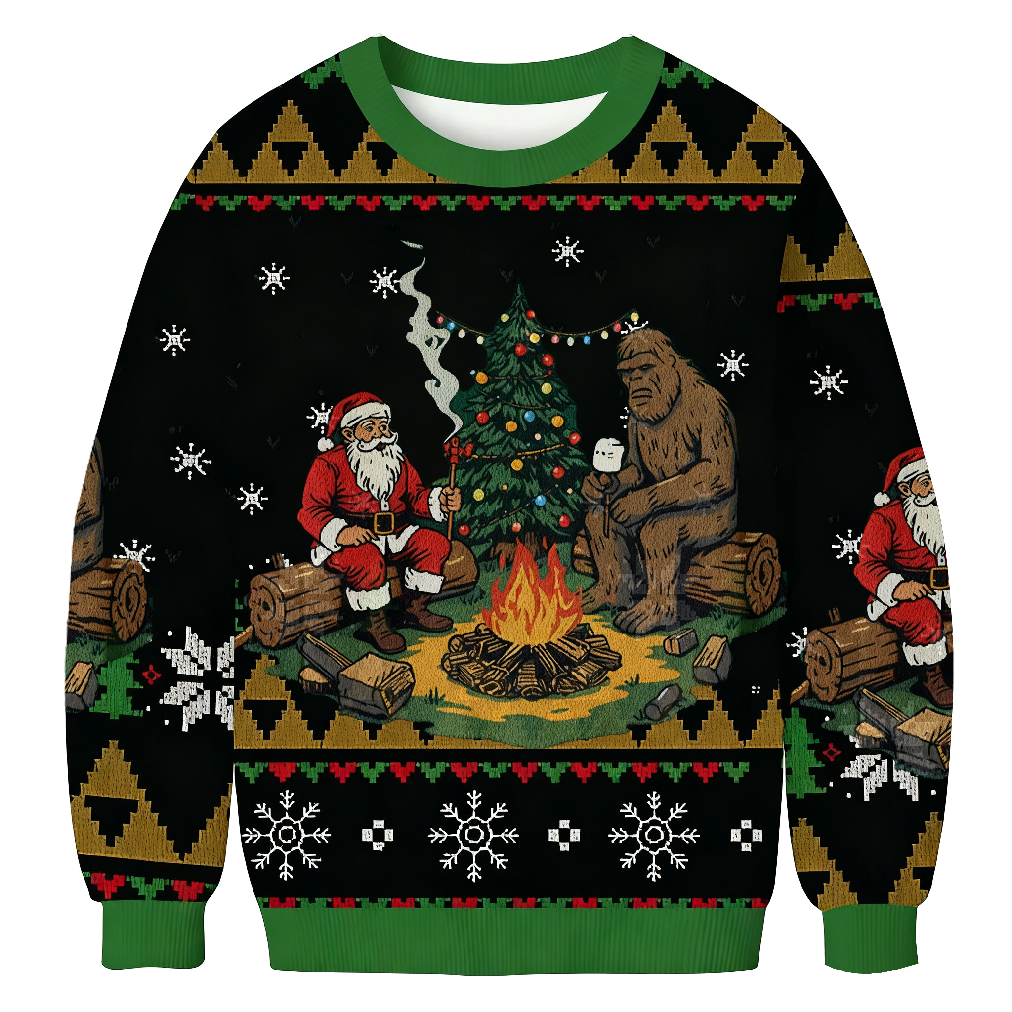 Baddiecat Santa And Bigfoot Christmas Ugly Sweatshirt