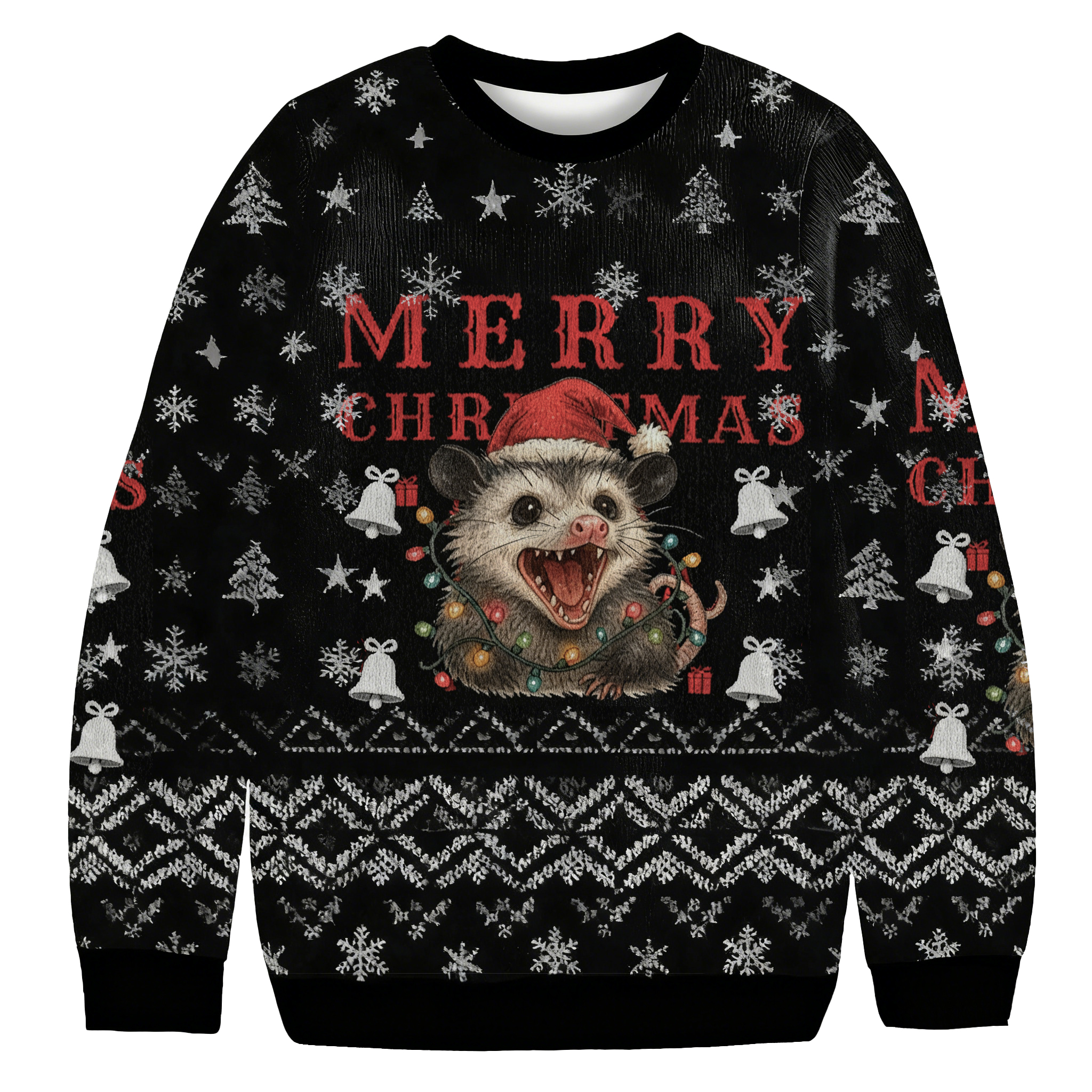 Baddiecat Merry Christmas Opossum Christmas Ugly Sweatshirt