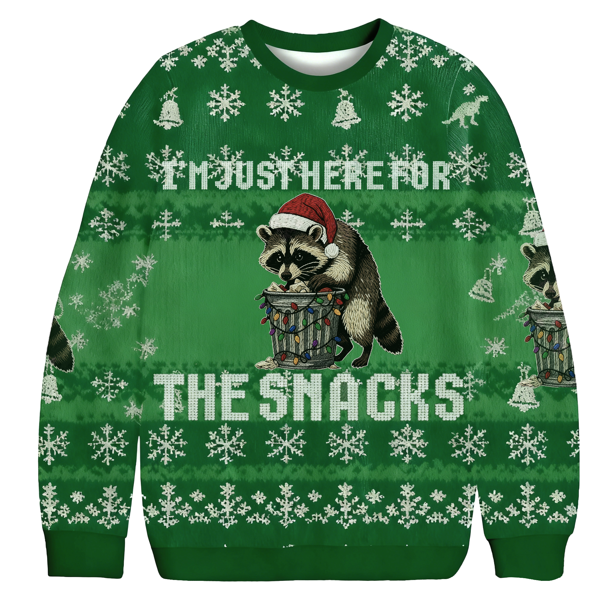 Baddiecat I'm Just Here For The Snacks Raccoon Christmas Ugly Sweatshirt
