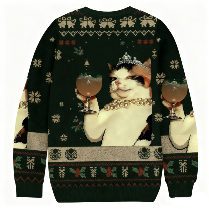 Baddiecat Champagne Cat Christmas Ugly Sweatshirt