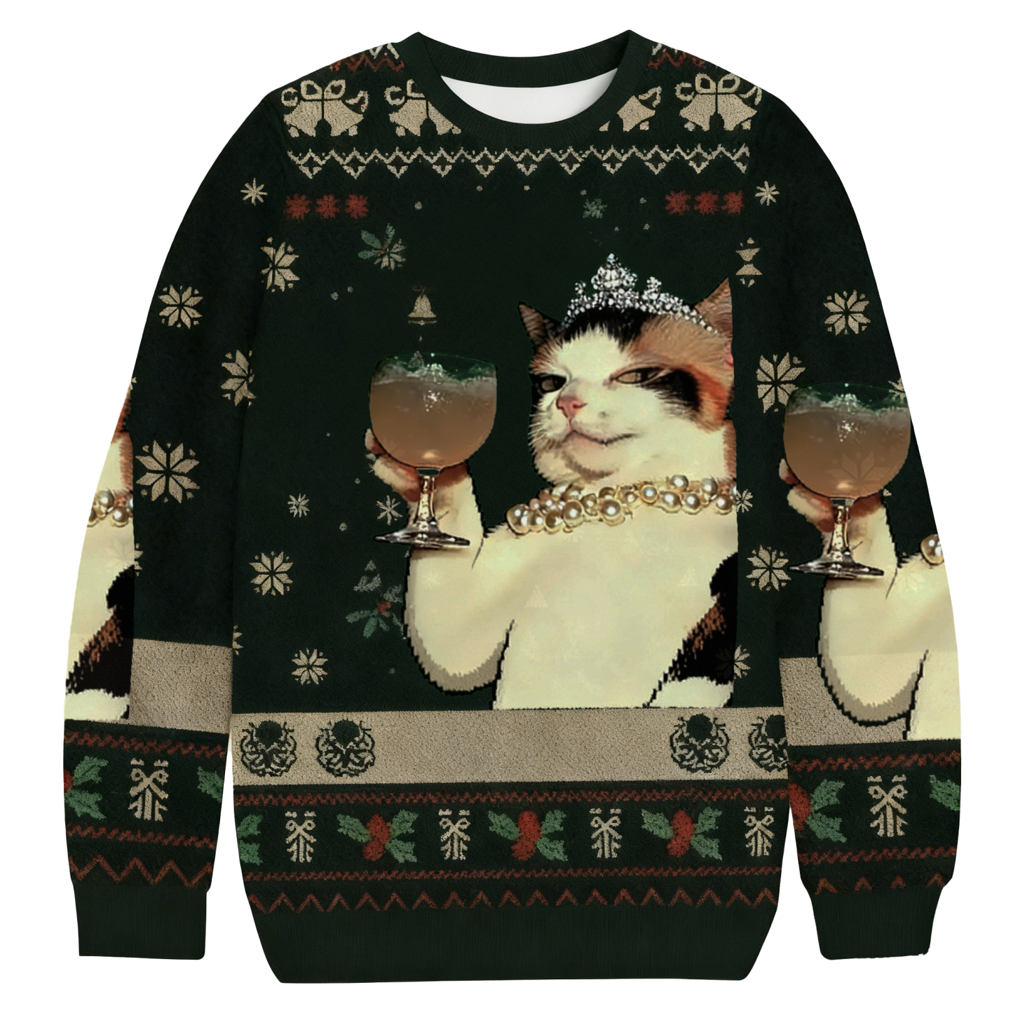 Baddiecat Champagne Cat Christmas Ugly Sweatshirt