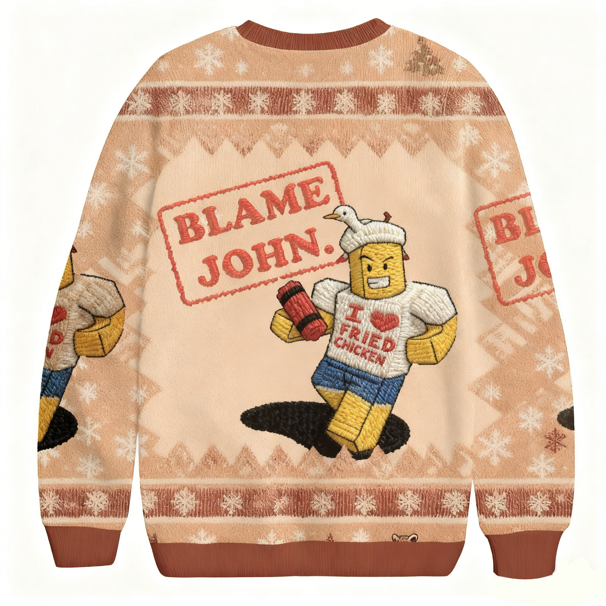 Baddiecat Blame John I Love Fried Chicken Christmas Ugly Sweatshirt