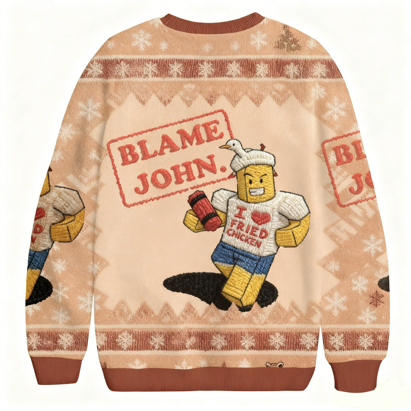 Baddiecat Blame John I Love Fried Chicken Christmas Ugly Sweatshirt