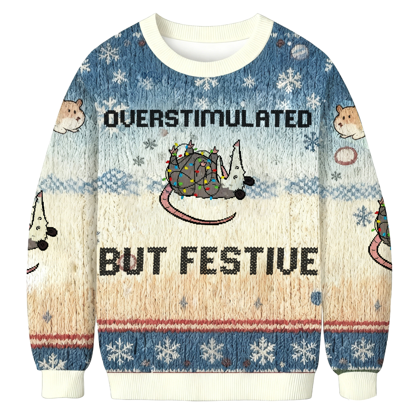 Baddiecat Overstimulated But Festive Opossum Christmas Ugly Sweatshirt