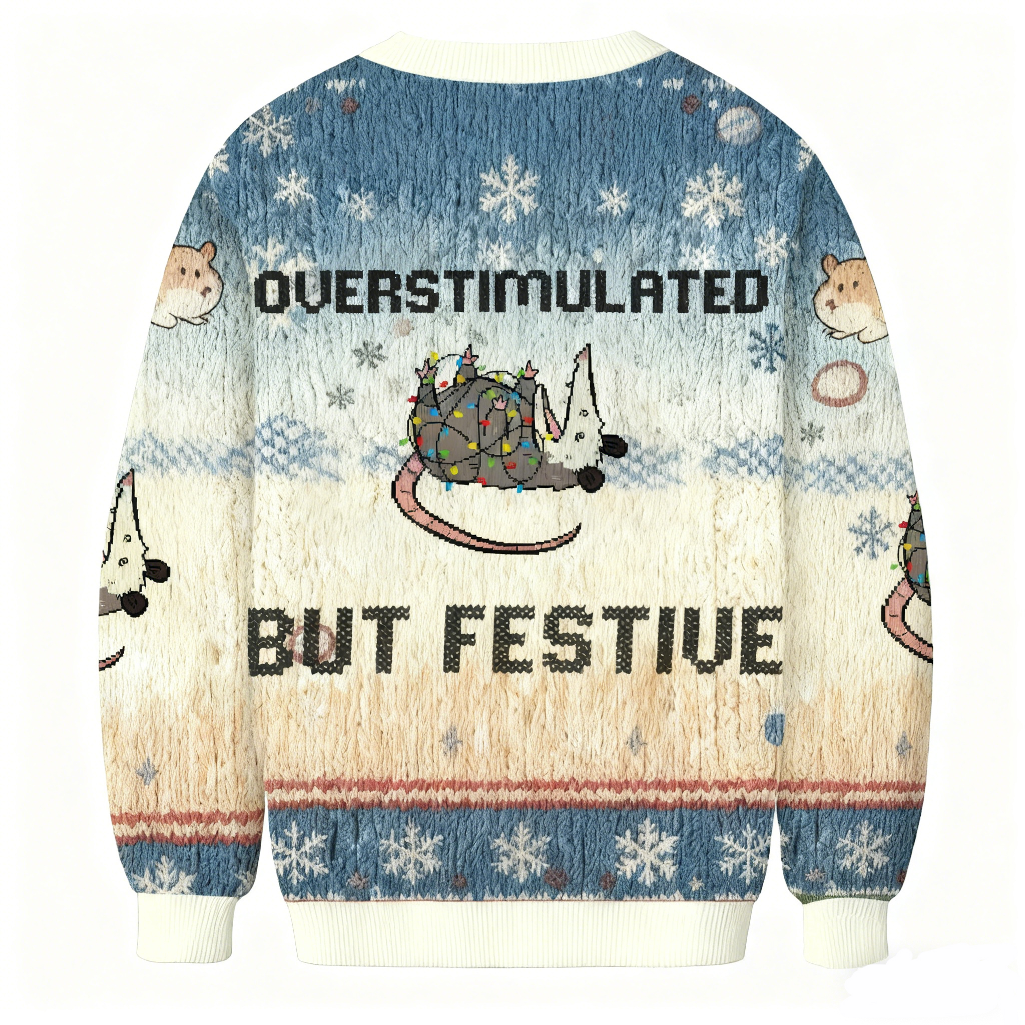 Baddiecat Overstimulated But Festive Opossum Christmas Ugly Sweatshirt