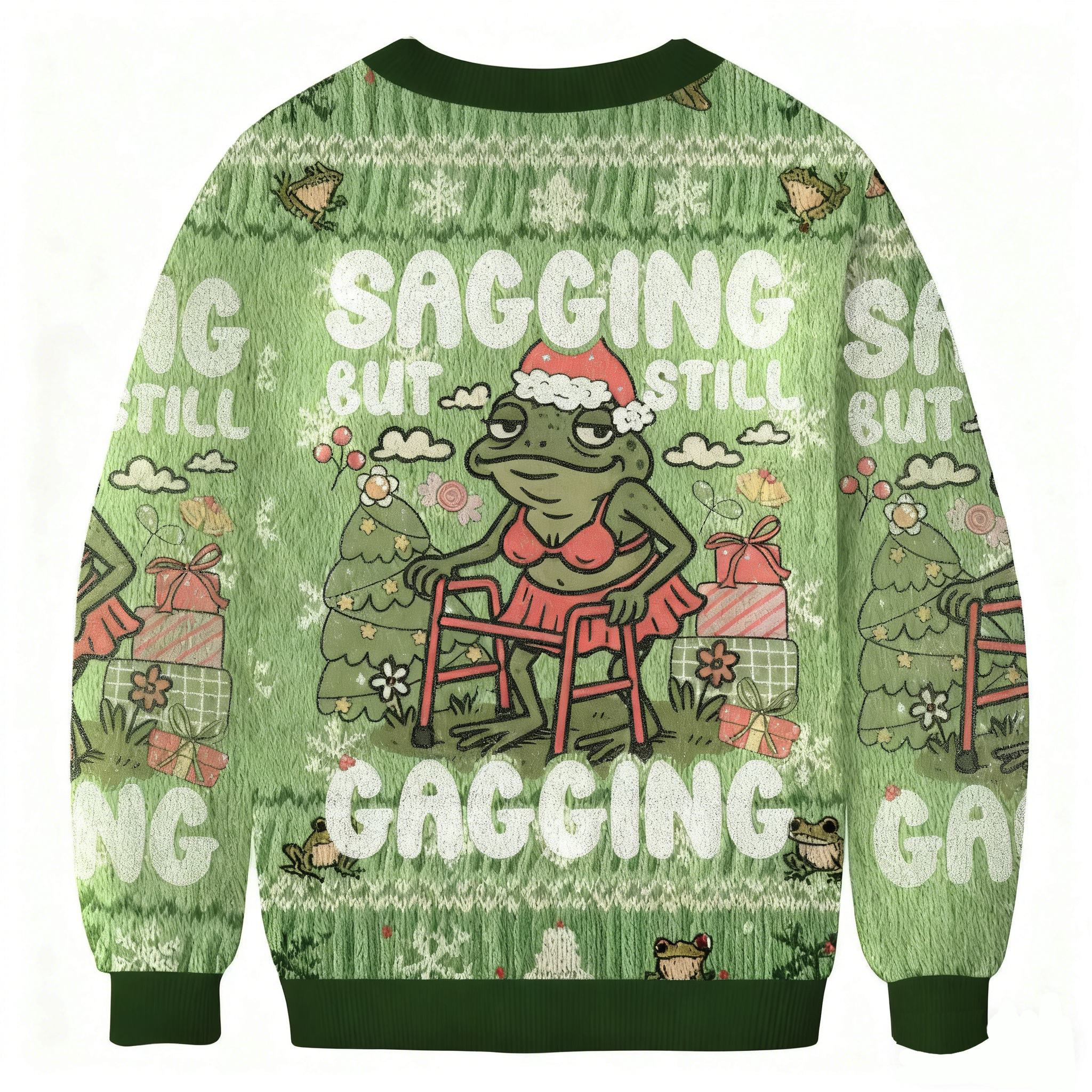Baddiecat Sagging But Still Gagging Frog Christmas Ugly Sweatshirt