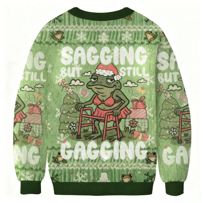 Baddiecat Sagging But Still Gagging Frog Christmas Ugly Sweatshirt