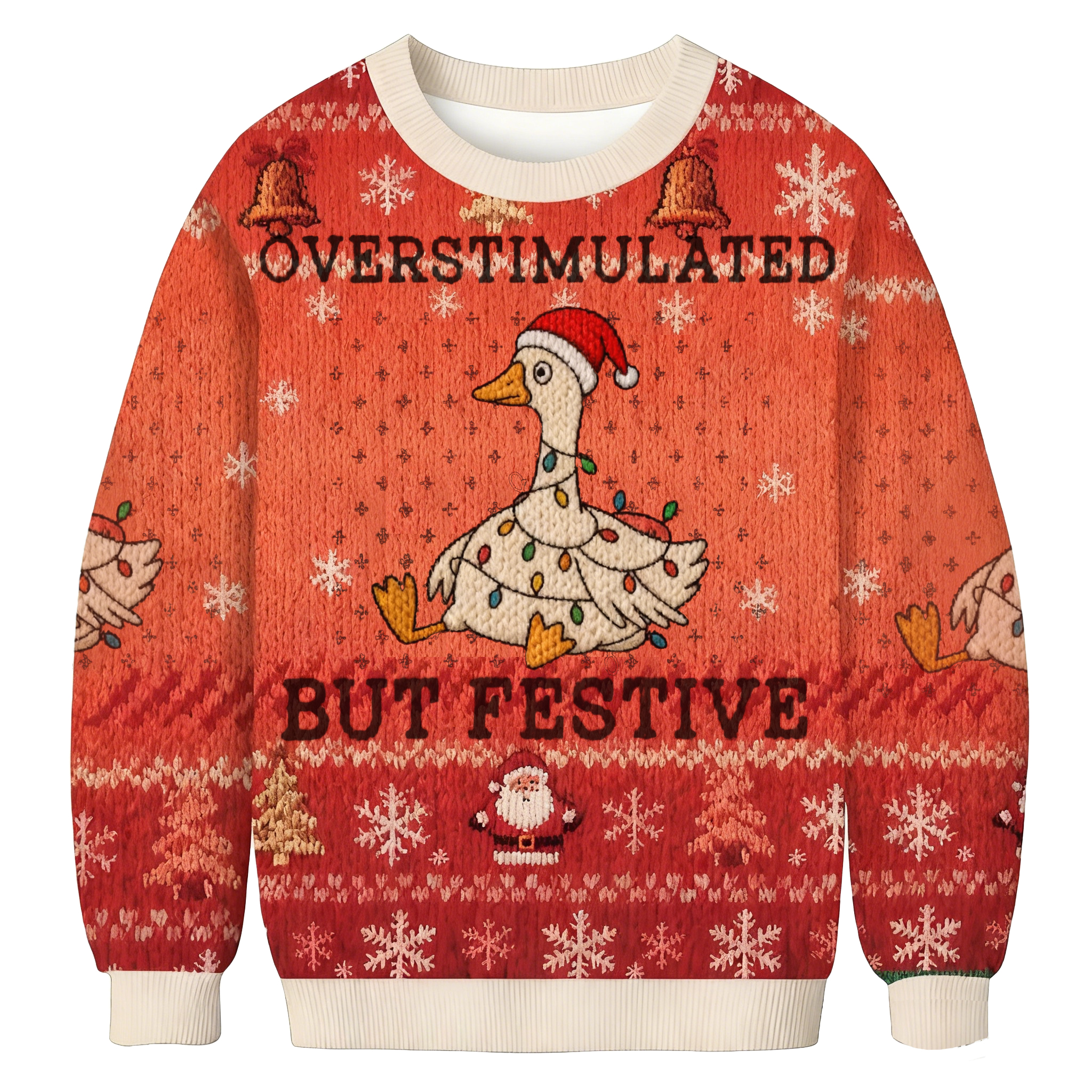 Baddiecat Overstimulated But Festive Goose Christmas Ugly Sweatshirt