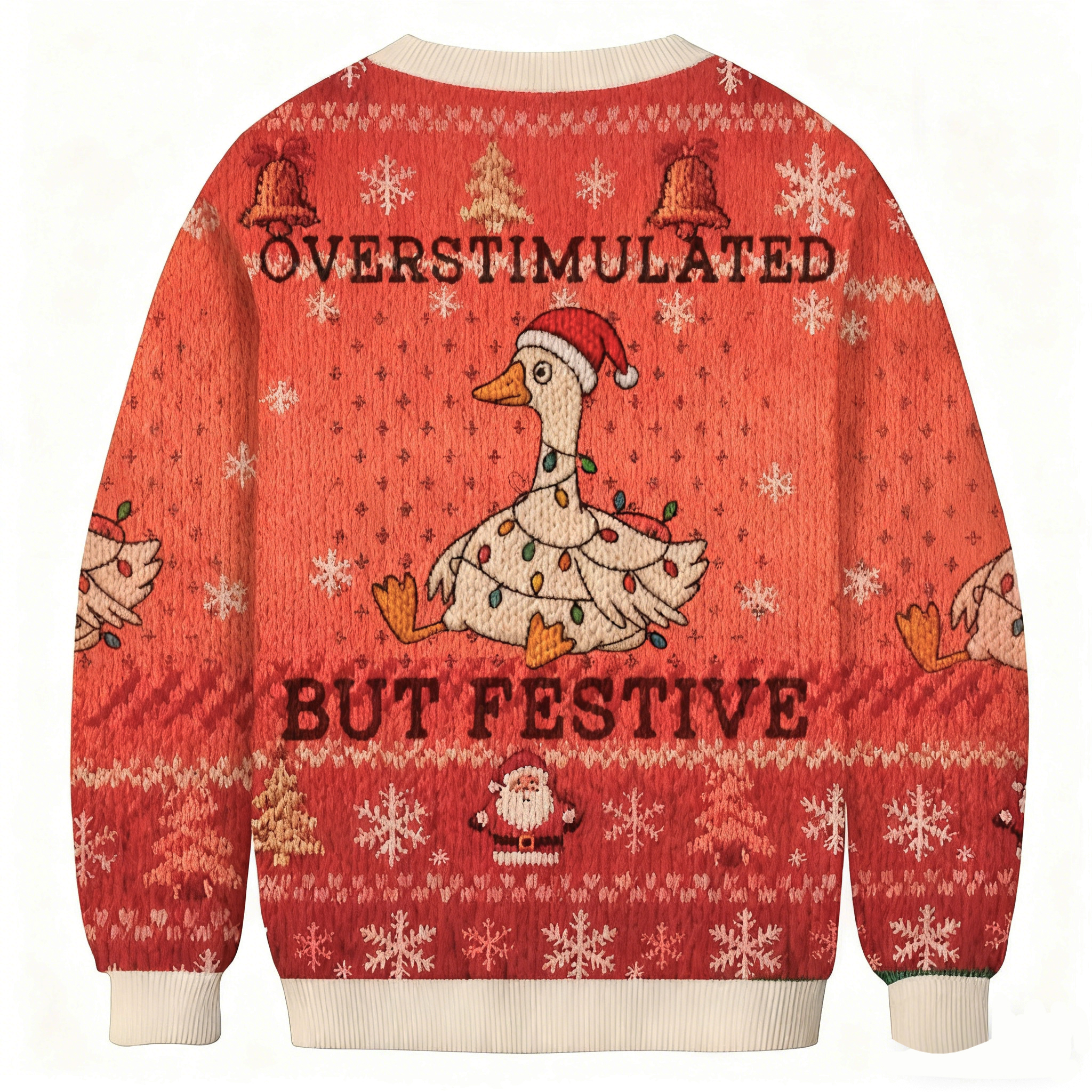 Baddiecat Overstimulated But Festive Goose Christmas Ugly Sweatshirt