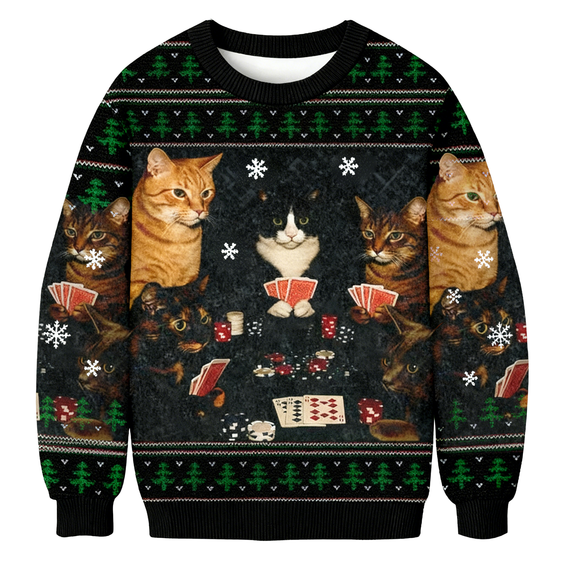 Baddiecat Card Poker Game Cats Christmas Ugly Sweatshirt