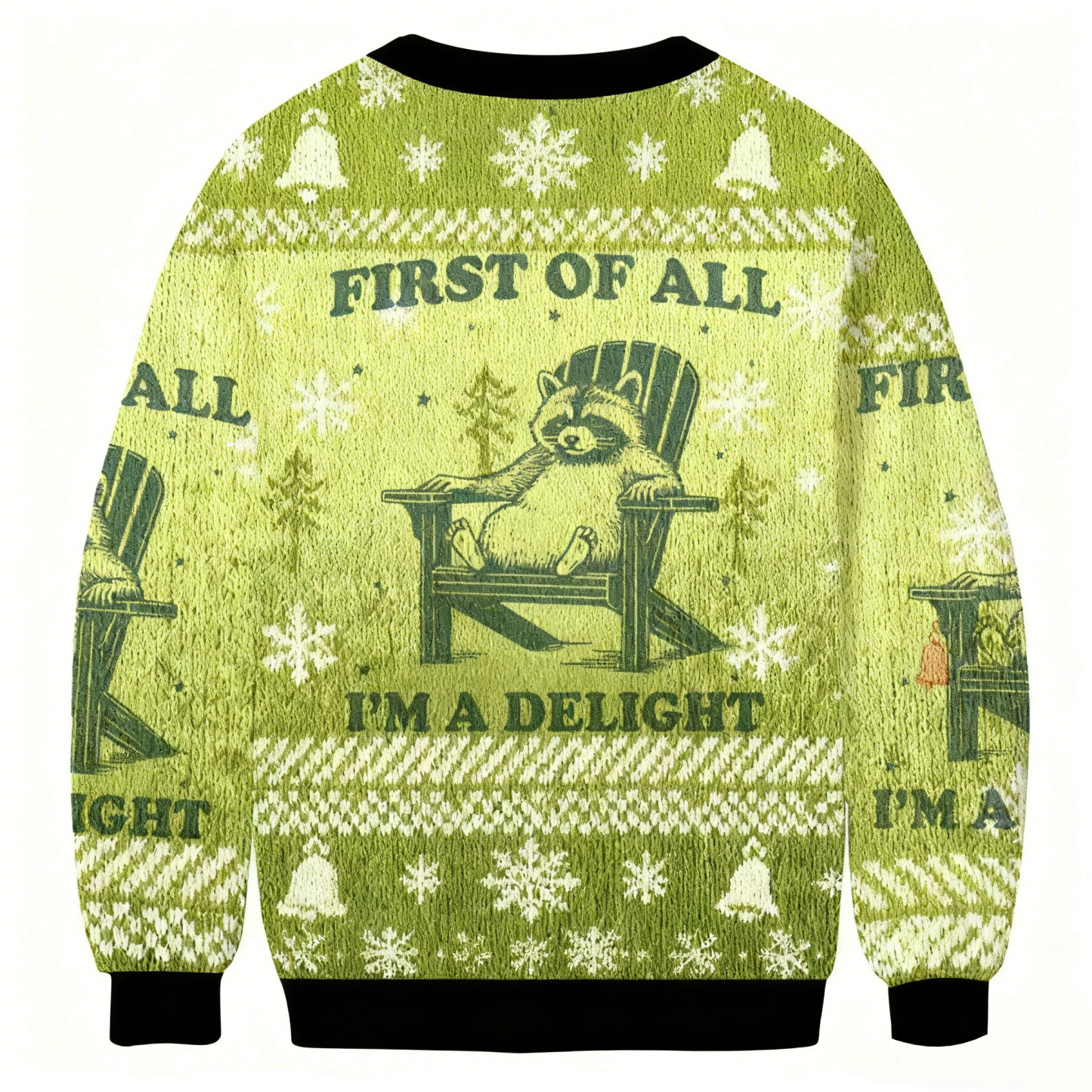 Baddiecat First Of All I'm A Delight Raccoon Christmas Ugly Sweatshirt