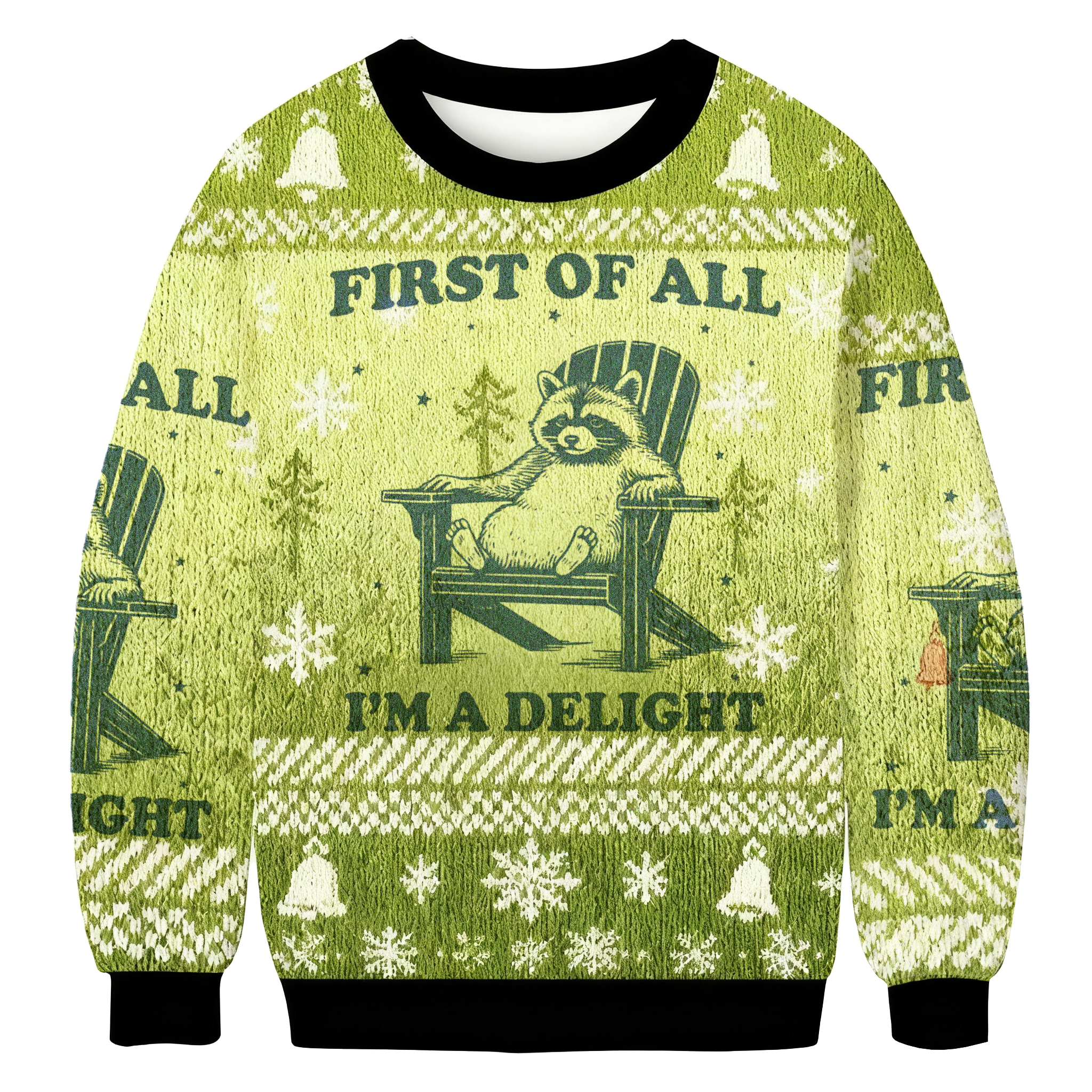 Baddiecat First Of All I'm A Delight Raccoon Christmas Ugly Sweatshirt