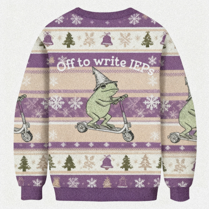 Baddiecat Off To Write IEPs Wizard Frog Christmas Ugly Sweatshirt