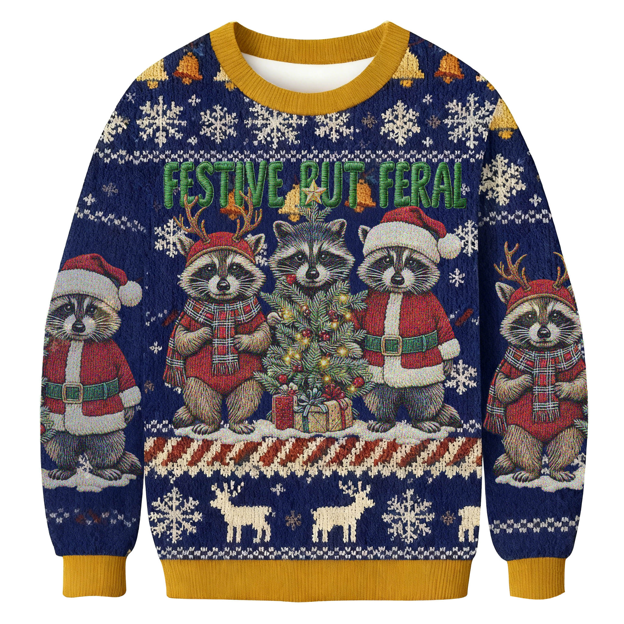 Baddiecat Festive But Feral Raccoons Christmas Ugly Sweatshirt