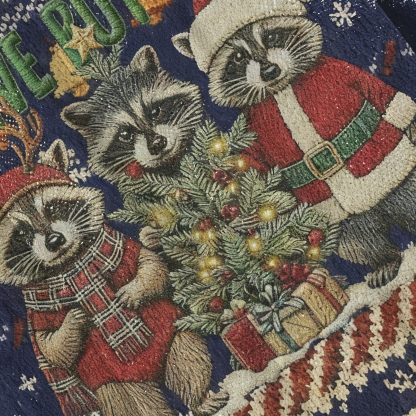 Baddiecat Festive But Feral Raccoons Christmas Ugly Sweatshirt
