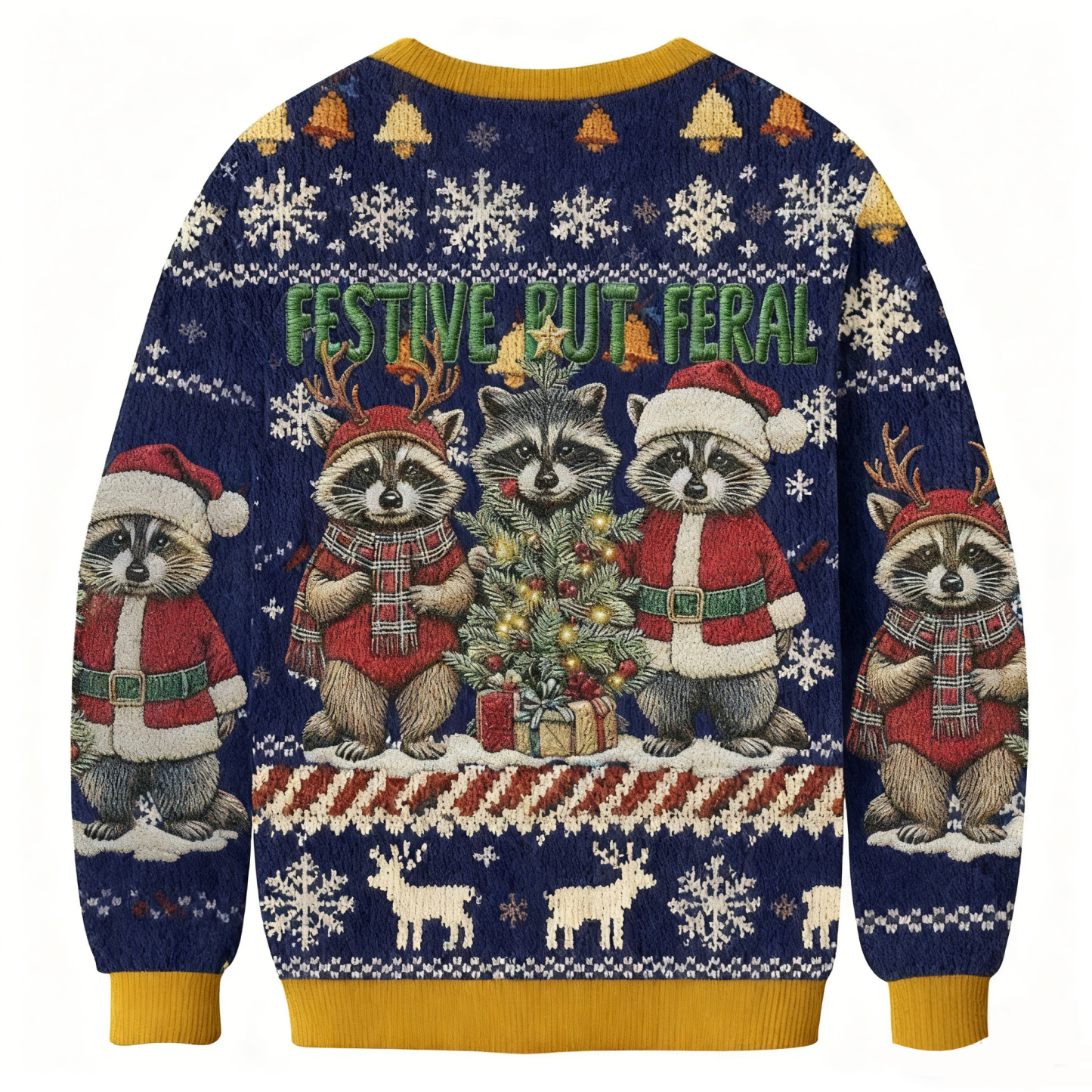 Baddiecat Festive But Feral Raccoons Christmas Ugly Sweatshirt