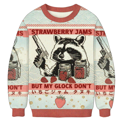 Baddiecat Strawberry Jams But My Glock Don't Christmas Ugly Sweatshirt