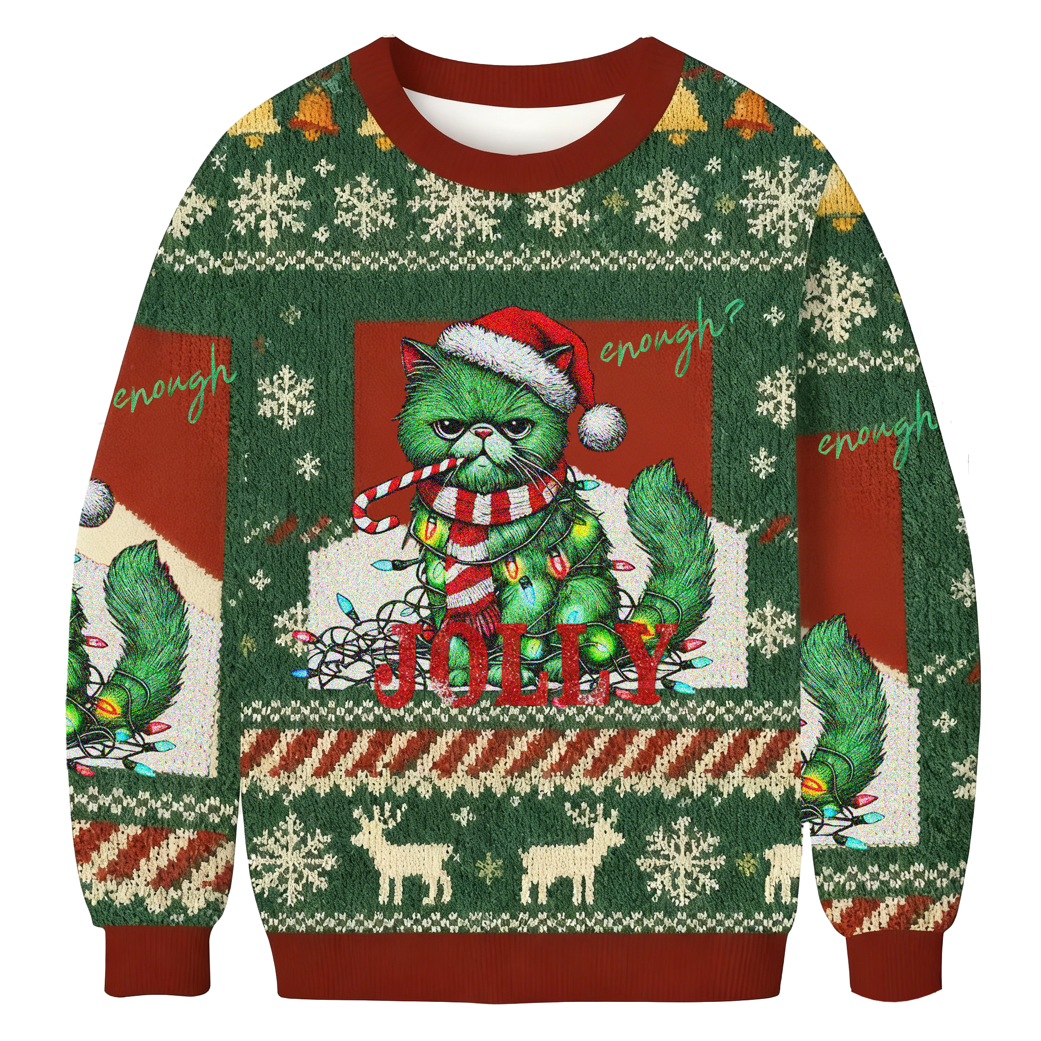 Baddiecat Jolly Enough Cat Christmas Ugly Sweatshirt