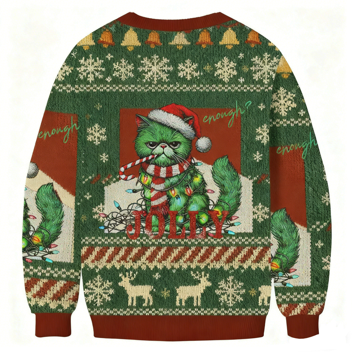 Baddiecat Jolly Enough Cat Christmas Ugly Sweatshirt