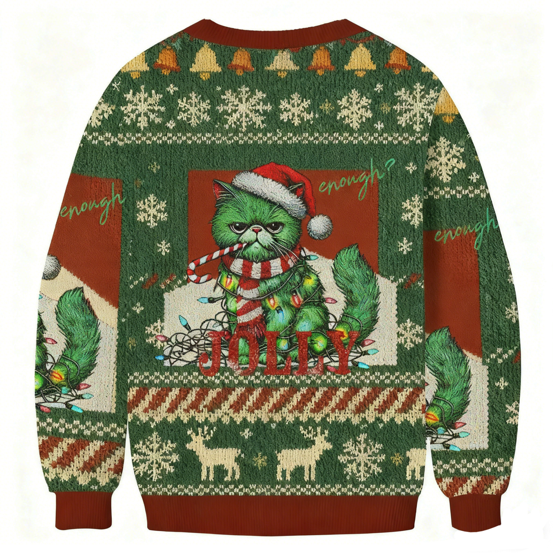 Baddiecat Jolly Enough Cat Christmas Ugly Sweatshirt