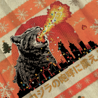 Baddiecat Fire Breathing Cat Christmas Ugly Sweatshirt