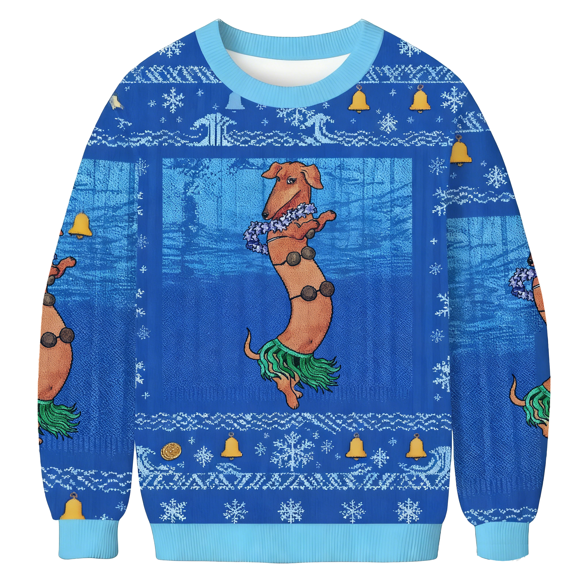 Baddiecat Hula Dancing Dachshund Christmas Ugly Sweatshirt