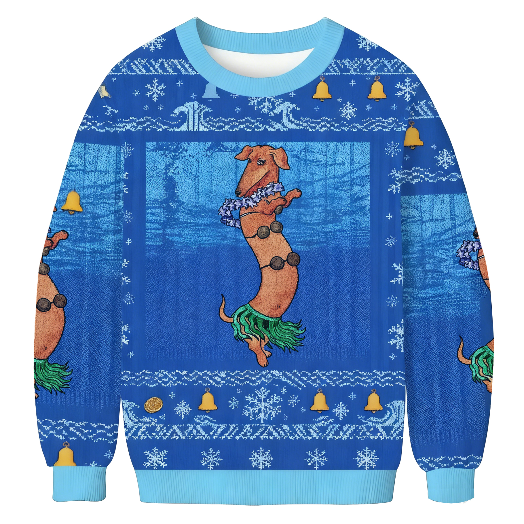 Baddiecat Hula Dancing Dachshund Christmas Ugly Sweatshirt