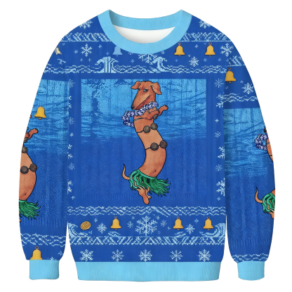 Baddiecat Hula Dancing Dachshund Christmas Ugly Sweatshirt