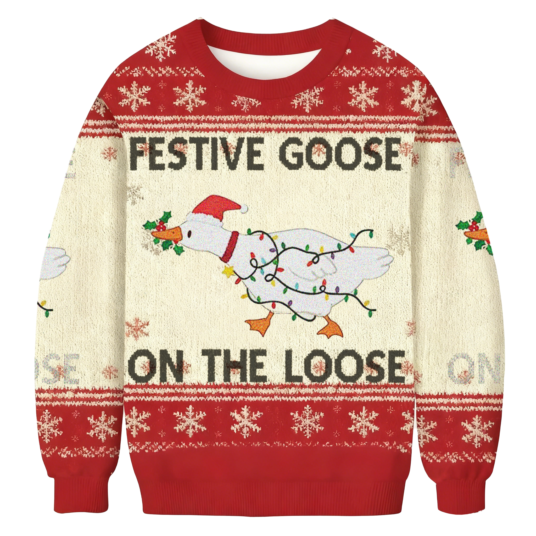 Baddiecat Festive Goose On The Loose Christmas Ugly Sweatshirt