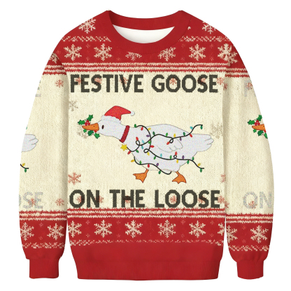 Baddiecat Festive Goose On The Loose Christmas Ugly Sweatshirt
