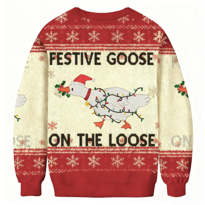 Baddiecat Festive Goose On The Loose Christmas Ugly Sweatshirt