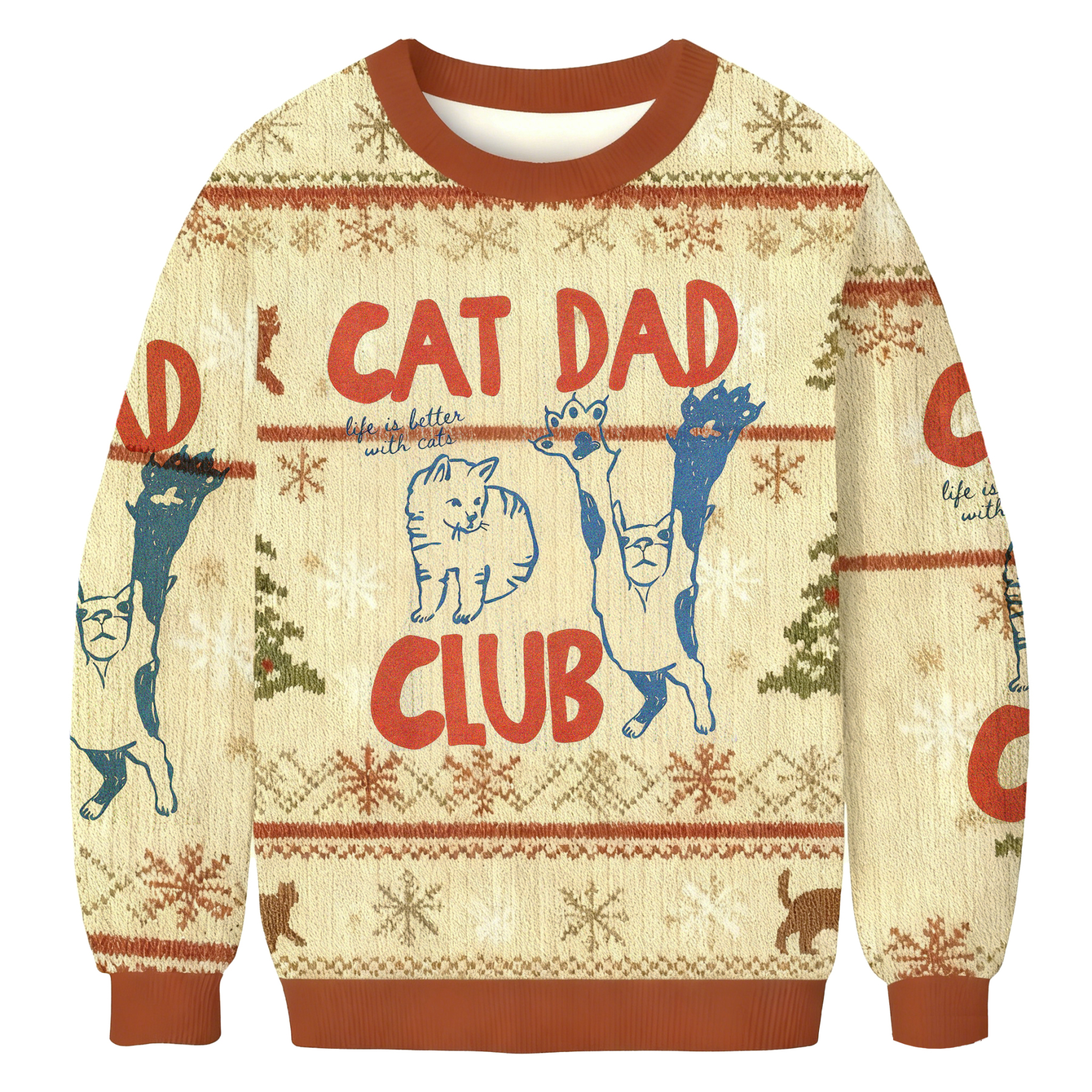 Baddiecat Cat Dad Club Christmas Ugly Sweatshirt