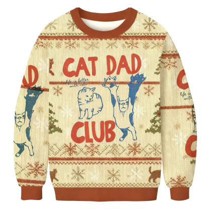 Baddiecat Cat Dad Club Christmas Ugly Sweatshirt