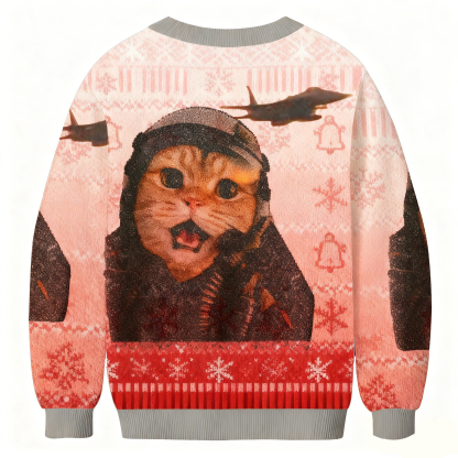 Baddiecat Cat Pilot Christmas Ugly Sweatshirt