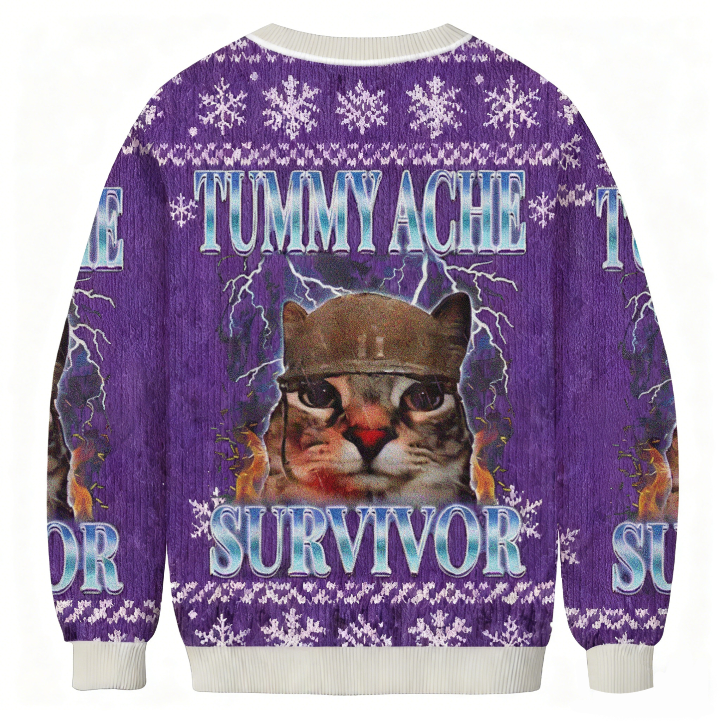 Baddiecat Tummy Ache Survivor Cat Christmas Ugly Sweatshirt
