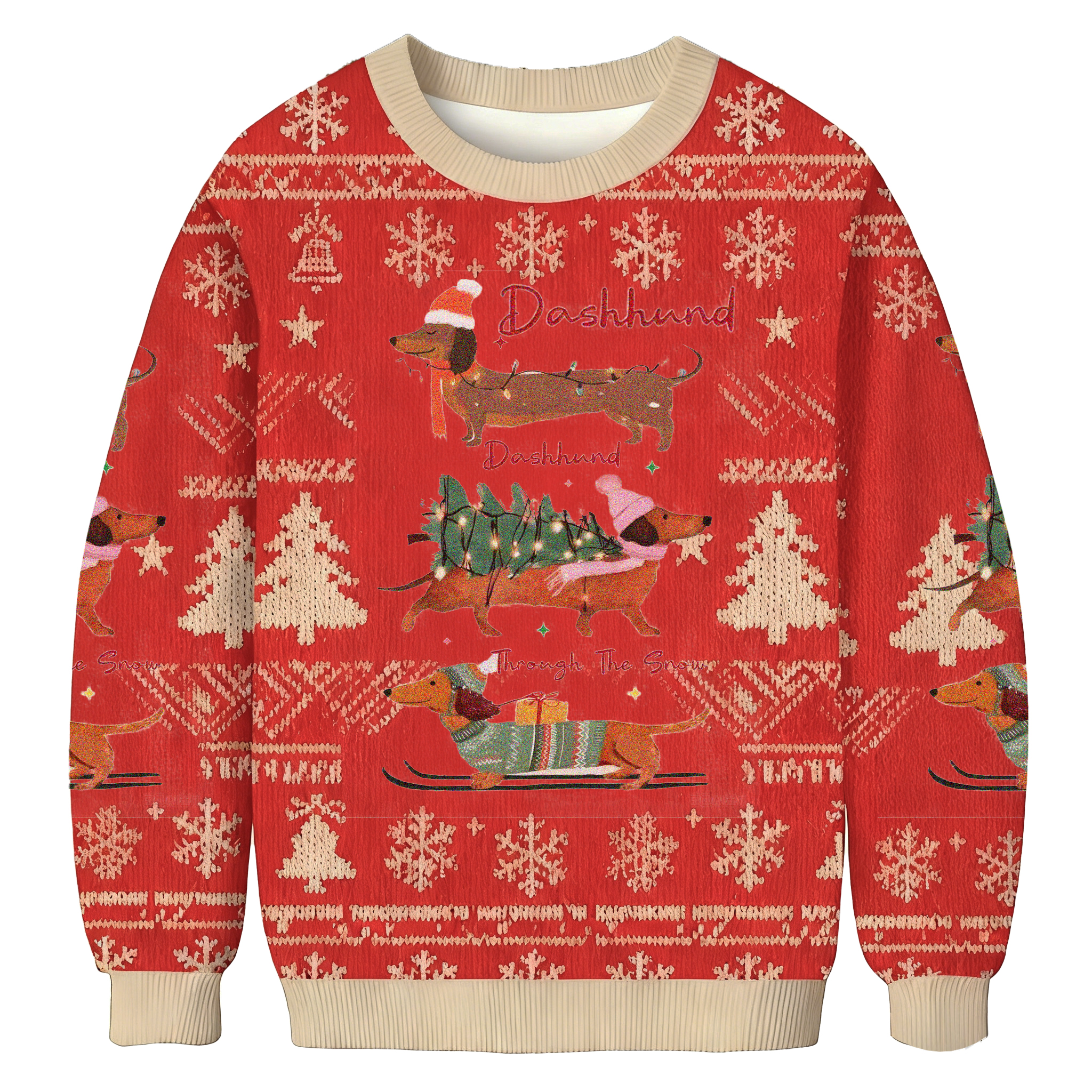 Baddiecat Dachshund Through The Snow Christmas Ugly Sweatshirt