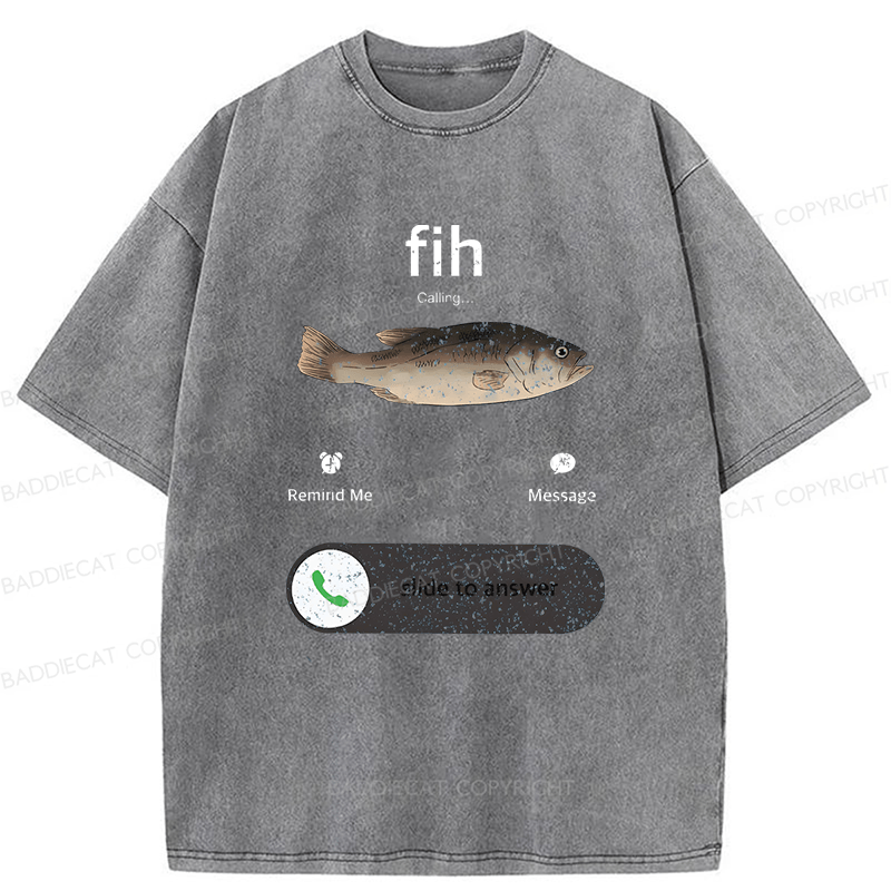 Baddiecat Funny Fish Calling Washed T-shirt