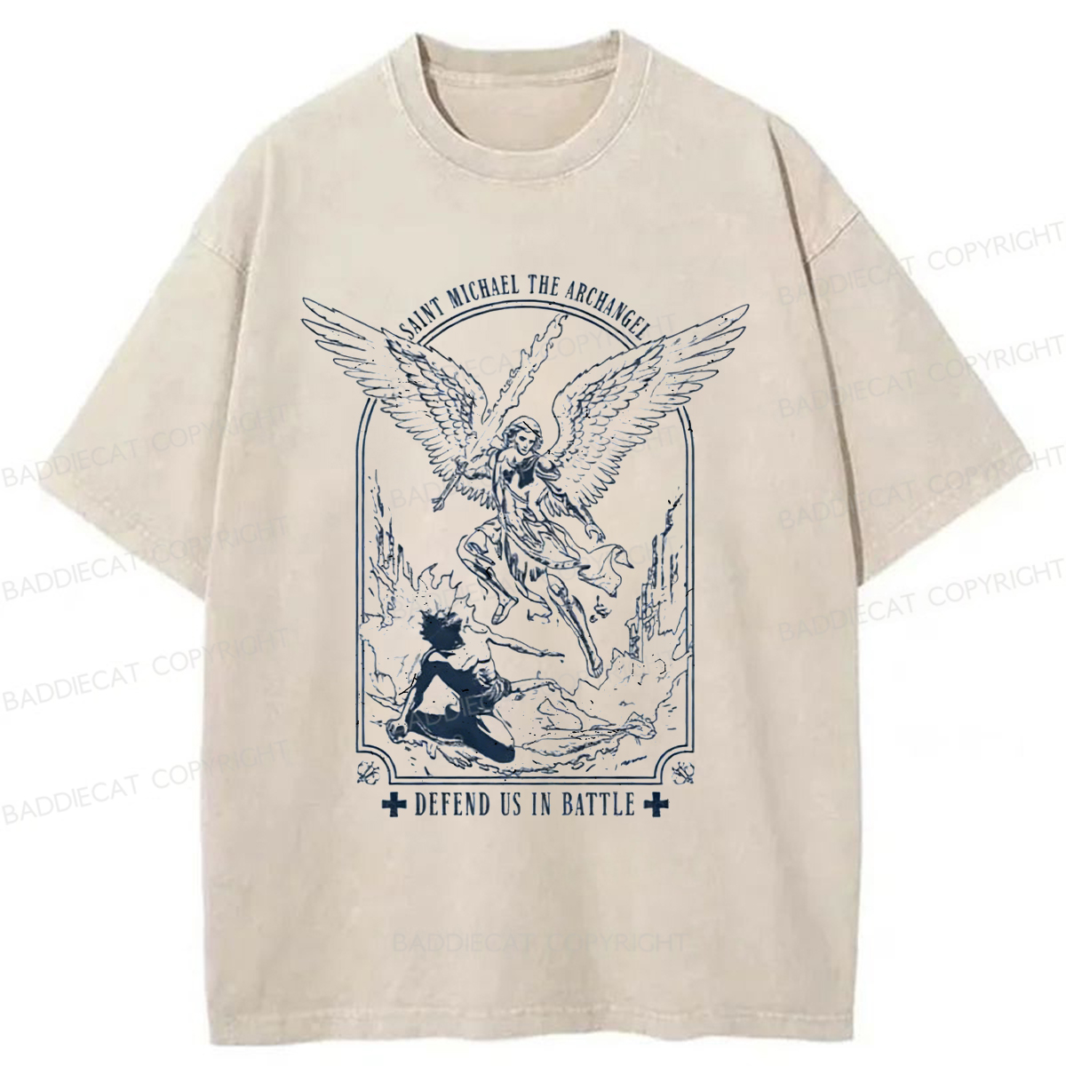 Baddiecat Saint Michael The Archangel Washed T-shirt