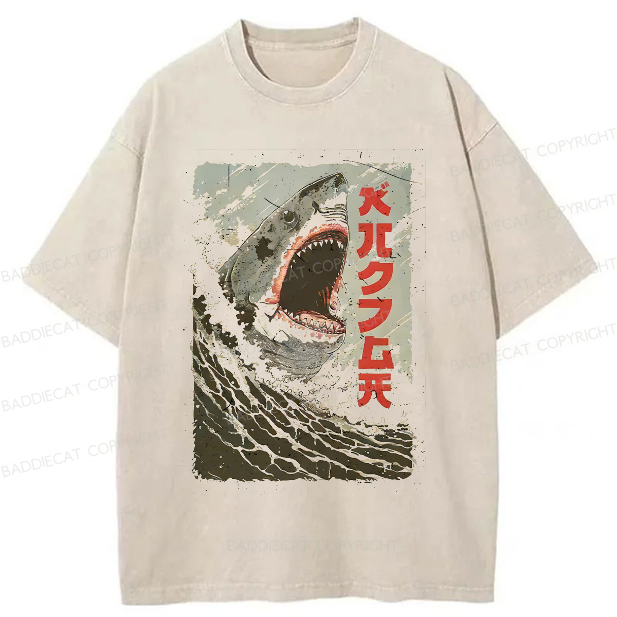 Baddiecat The Great Shark Attack Washed T-shirt