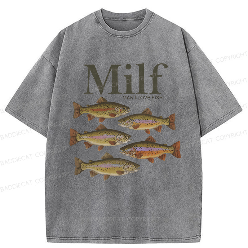 Baddiecat I Love Fish Vintage Style Washed T-shirt