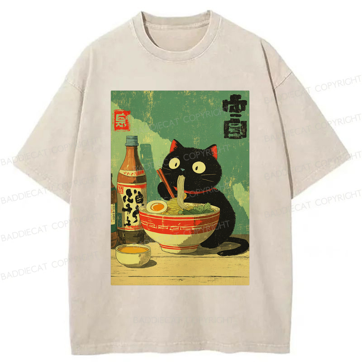 Baddiecat Ramen Cat Washed T-shirt