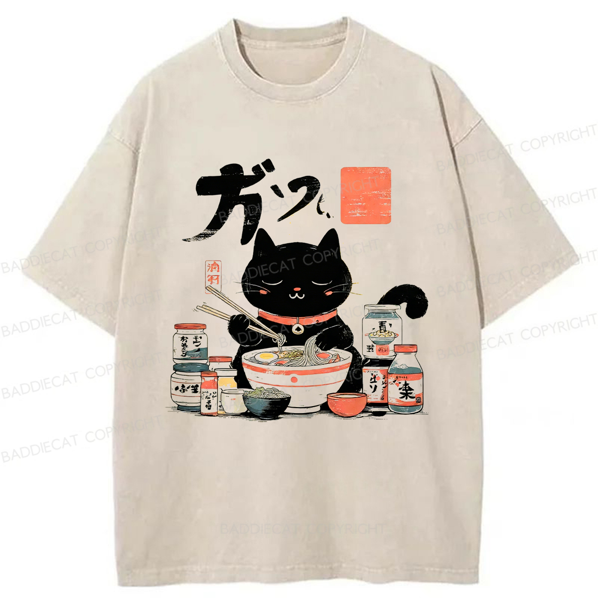 Baddiecat Whiskers And Noodles Washed T-Shirt